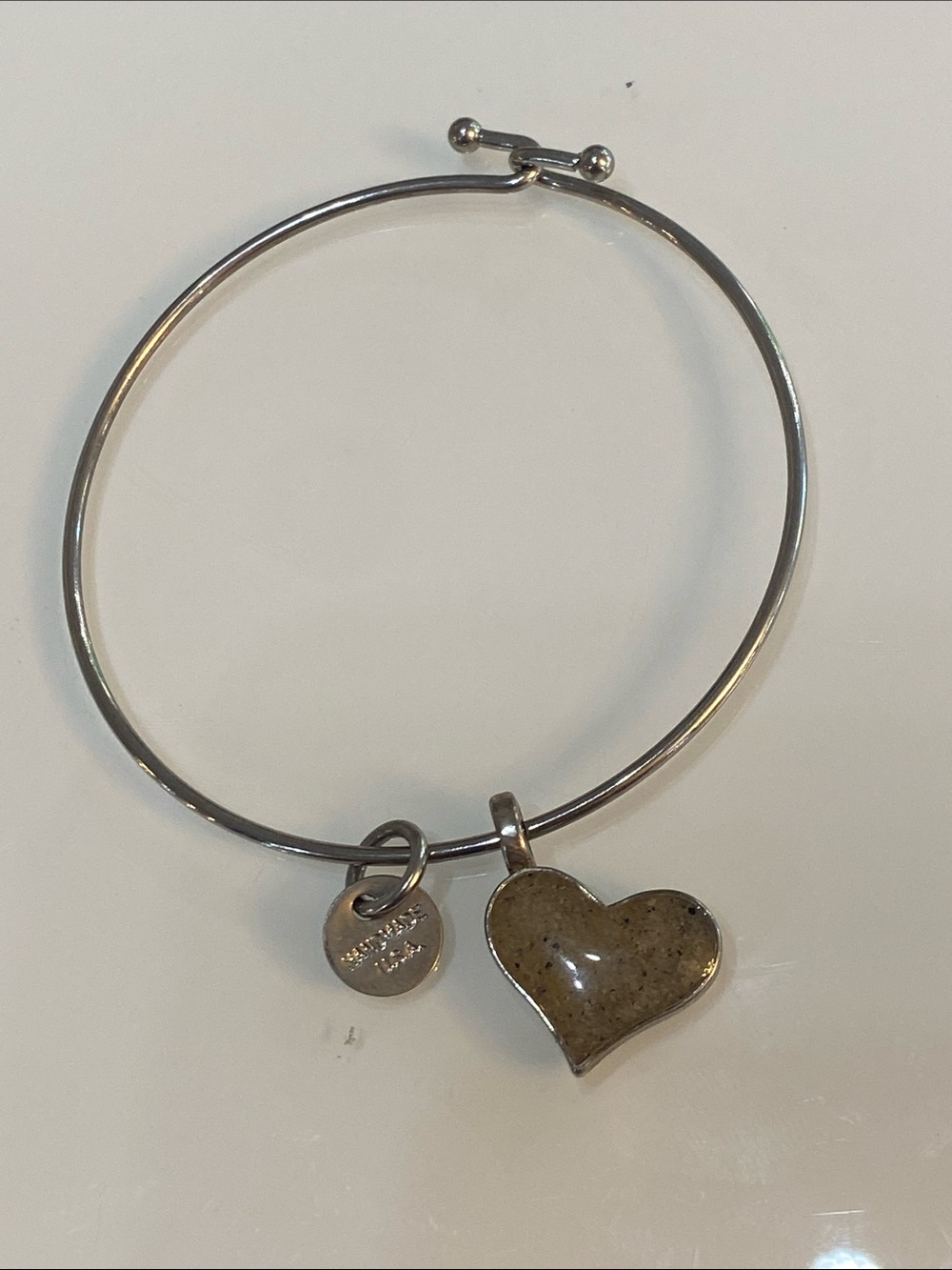 Dune Silver-Tone Heart Charm Bangle Bracelet